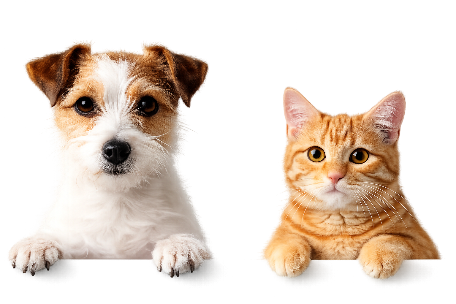 Perro y gato asomados